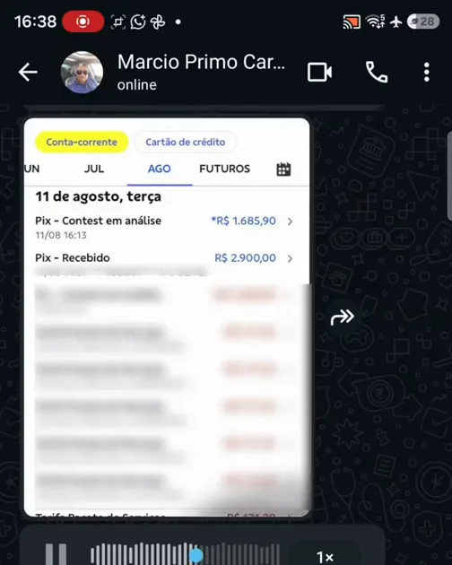 WhatsApp do Márcio Primo com o Pix de R$ 2.900,00 recebido