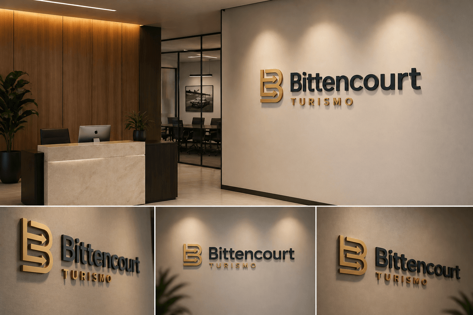 Logo aplicado em parede de recepção